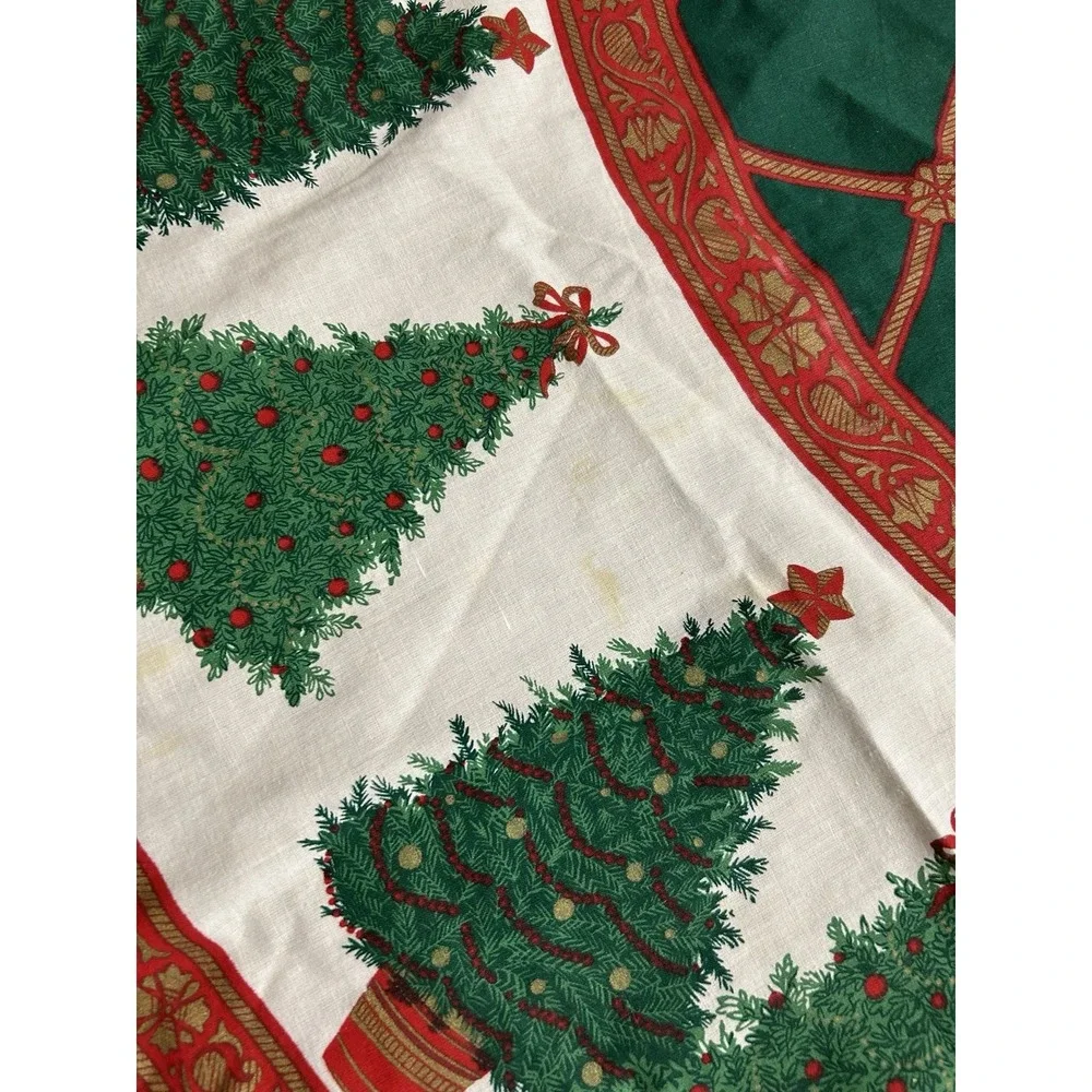 Vintage Christmas Tree Round Tablecloth Cotton Blend 58